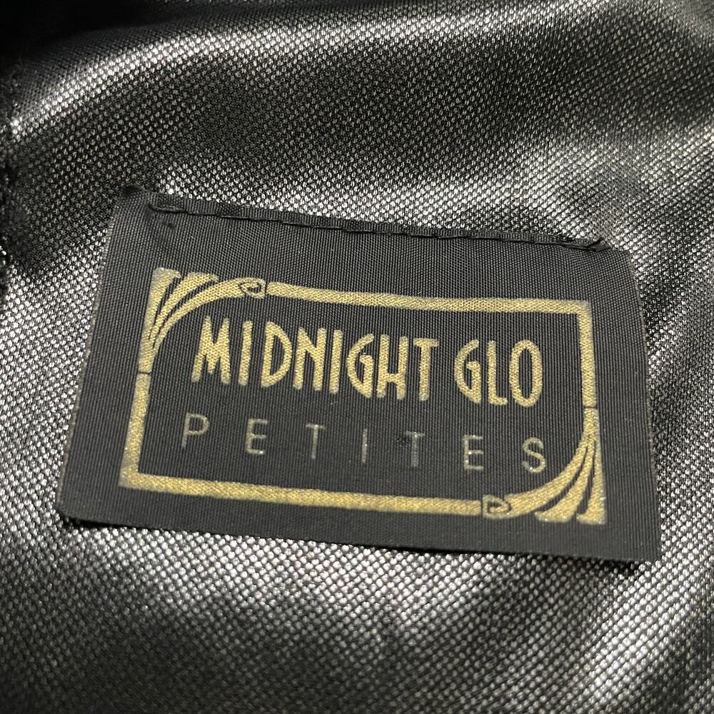Vintage Midnight Glo Petites V-Neck Wrap Metallic Dress Small Black Gray Silver - Picture 5 of 11